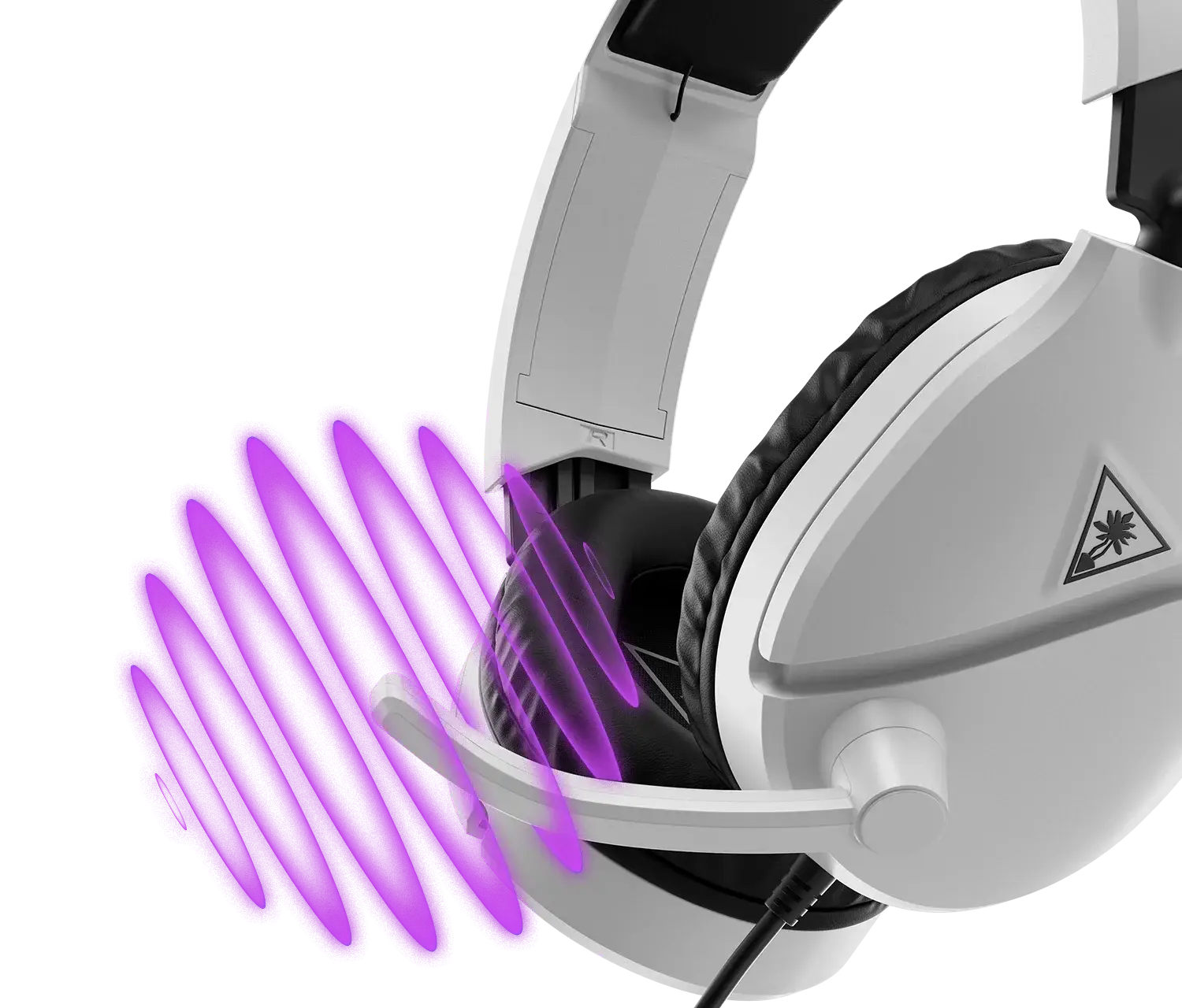 Close-up of Recon 70 headset showing flip-to-mute microphone design