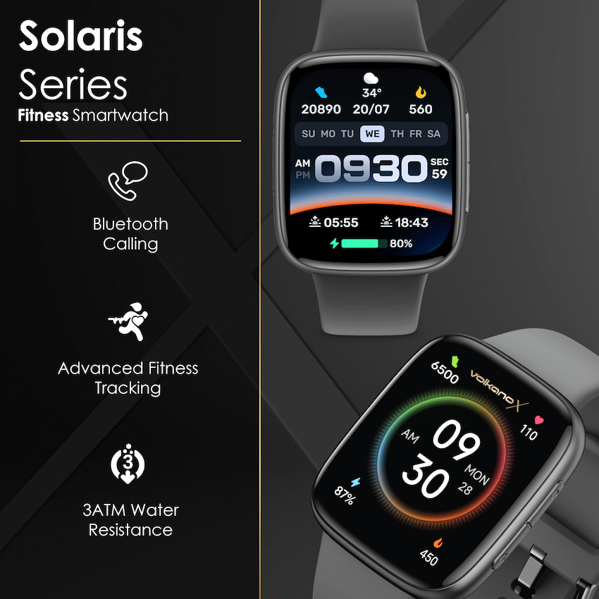 VolkanoX Solaris Series Fitness Smartwatch - Black