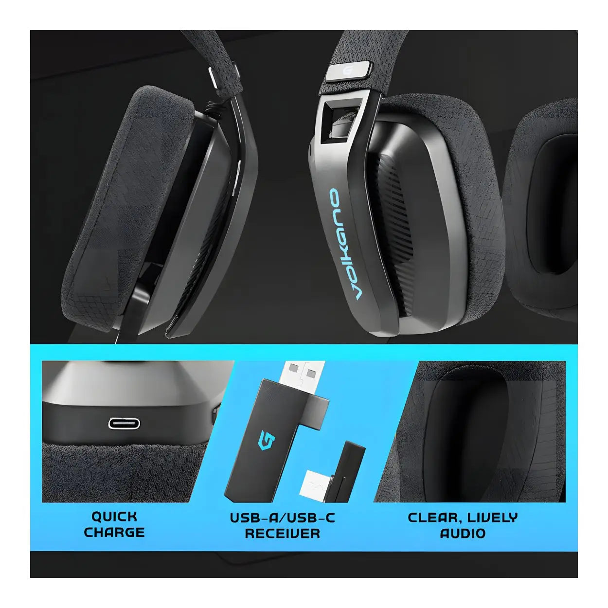 Volkano gaming Eclipse X1 Tri-mode Ultra Lightweight Gaming Headphones - Black
