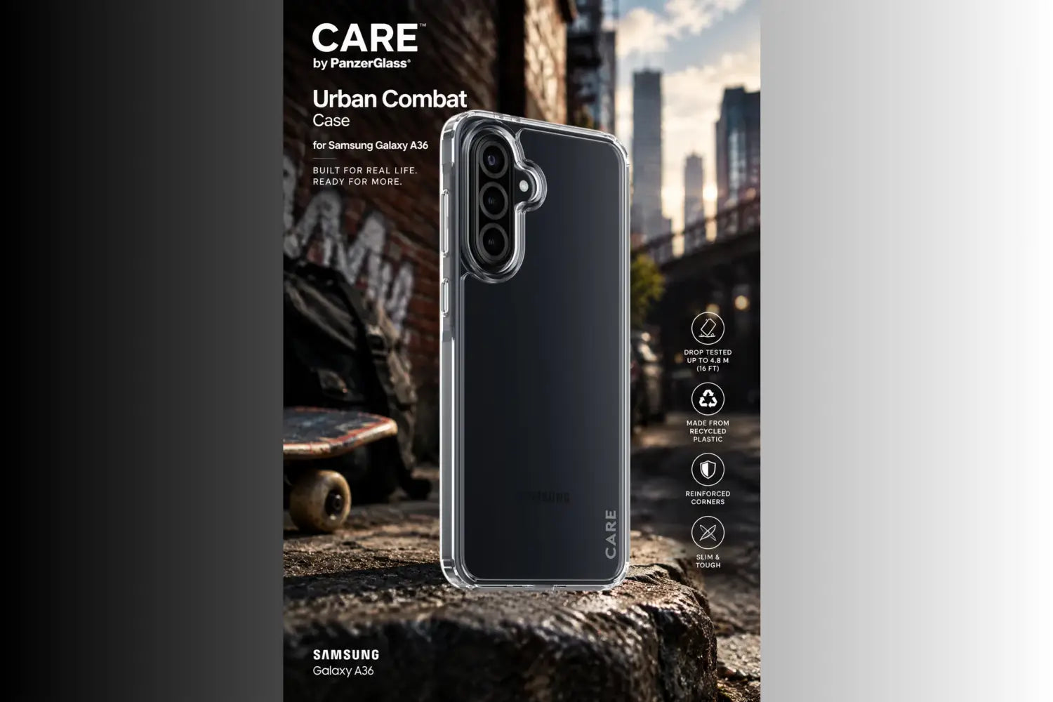 Care by PanzerGlass Urban Combat Case for Samsung Galaxy A36 – Clear