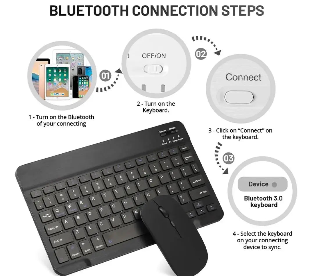 Universal 10″ Rechargeable Wireless Keyboard & Mouse Combo