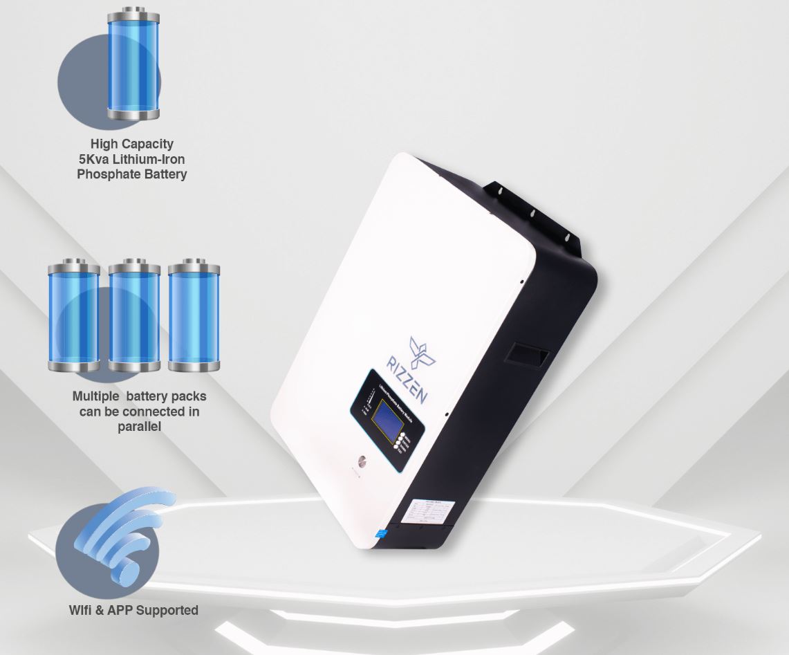 Rizzen 5.12kWh LiFeP04 Lithium Phosphate Battery - White