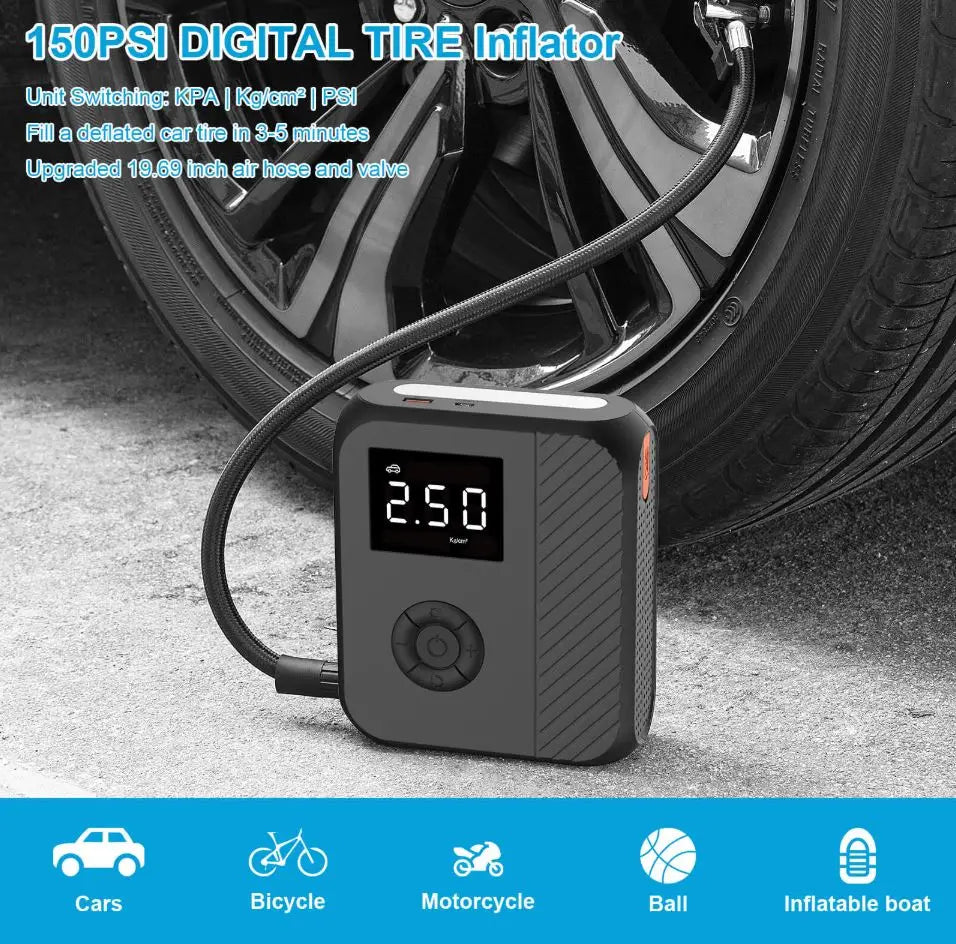 Rizzen Portable Jump Starter & Compressor 12,000mAh - Black
