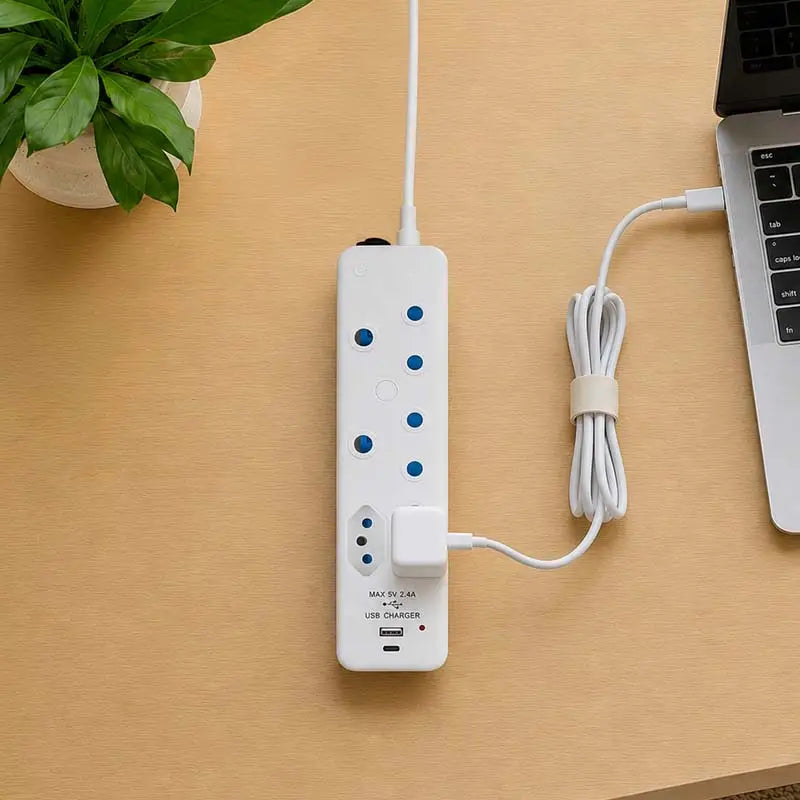 Switched 4 Way Extension Lead with USB Type C & 4m Extension Cord