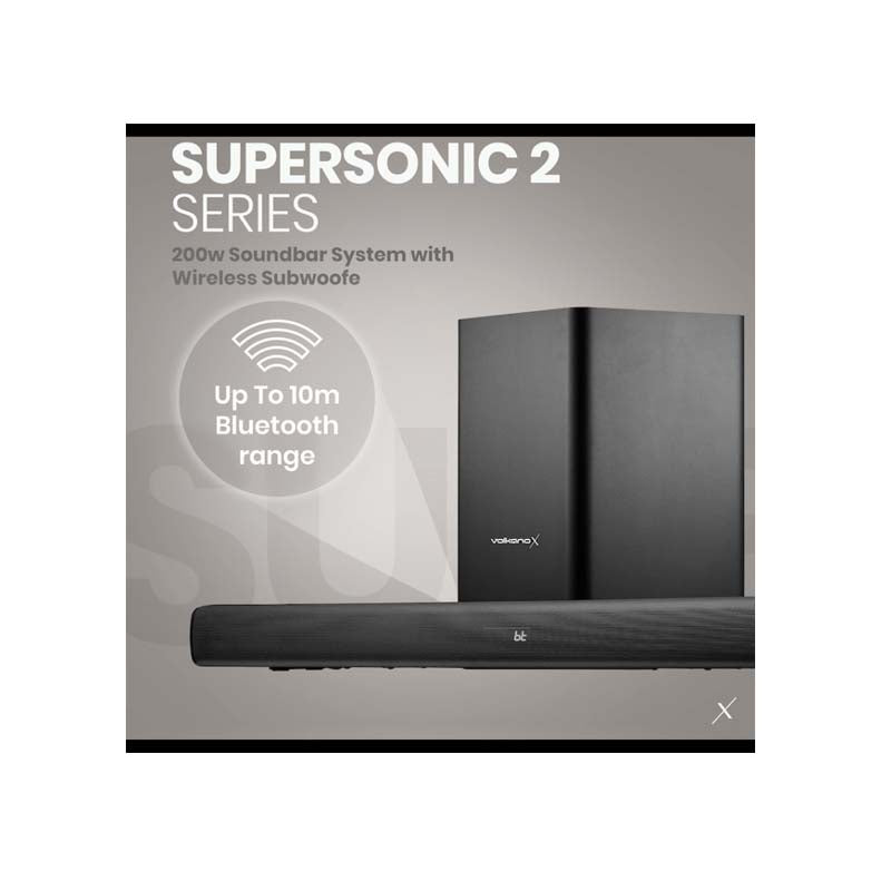 VolkanoX Supersonic 2 Series 2.1 200w Soundbar System with Wireless Subwoofer - Black