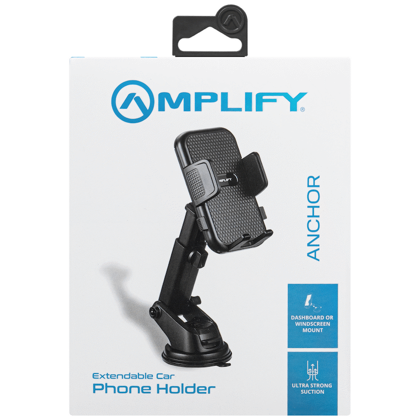 Amplify Anchor Series Extendable Car Dash Mount Phone Holder - Black - Black - Mobile Accessories