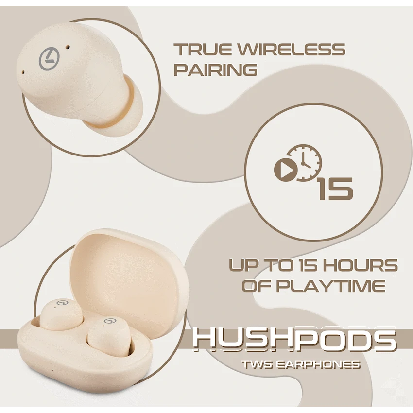 Amplify HushPods True Wireless Earphones with Active Noise Cancelling - Nude - Nude - Audio