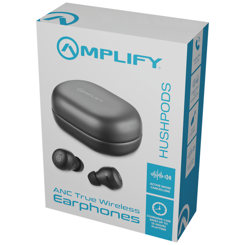 Amplify HushPods True Wireless Earphones with Active Noise Cancelling - Black - Black - Audio