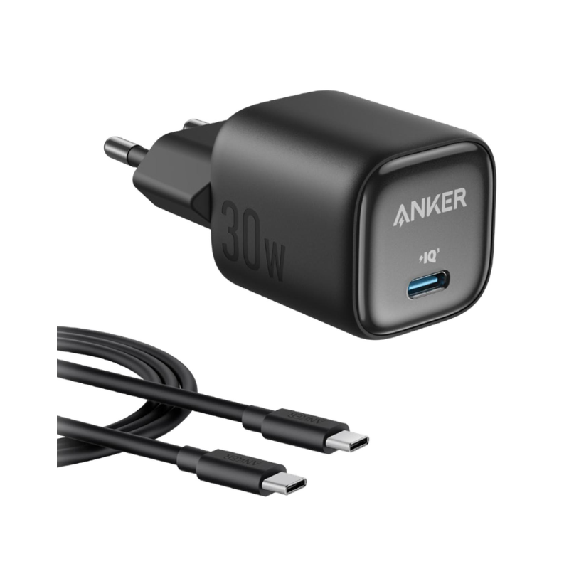 Anker 1 Port 30W PD Wall Charger with Cable - Black - Black