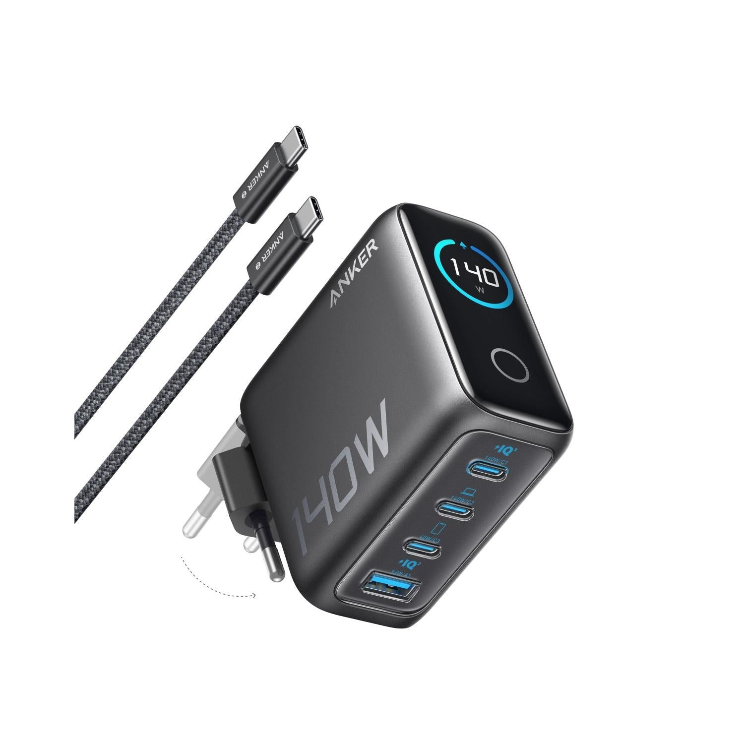 Anker 140W 4 Port Charger With Cable - Grey - Grey