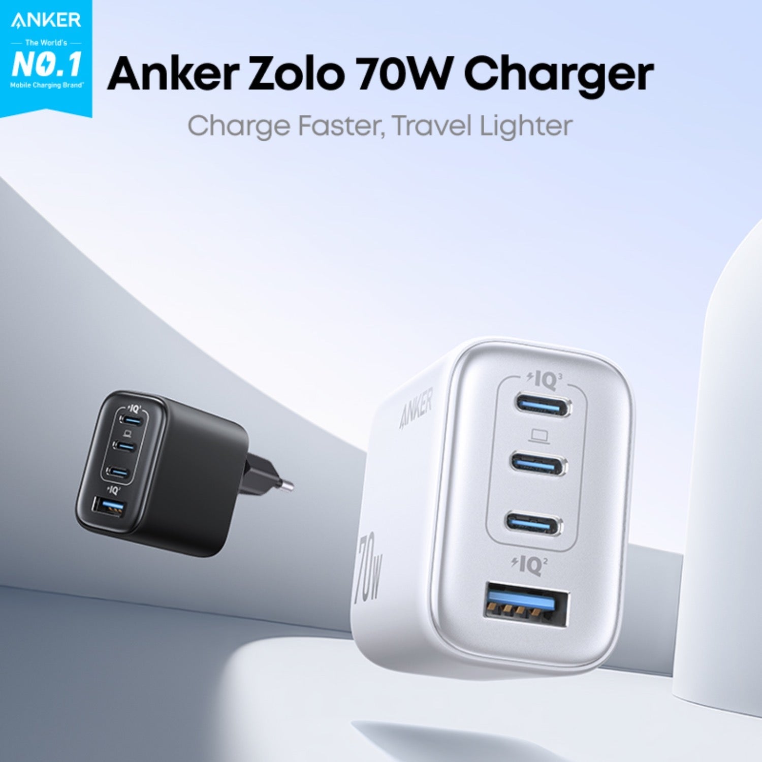 Anker 4 Port Zolo Wall Charger 70W With Cable - Black - Black