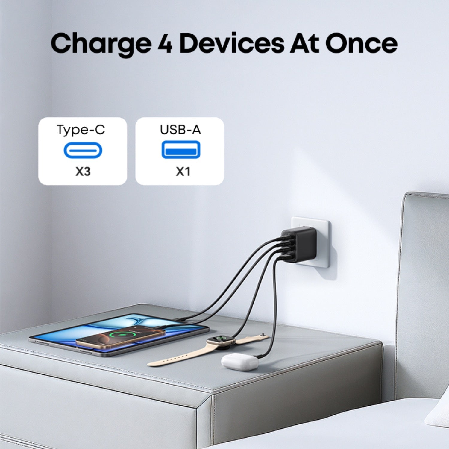 Anker 4 Port Zolo Wall Charger 70W With Cable - Black - Black