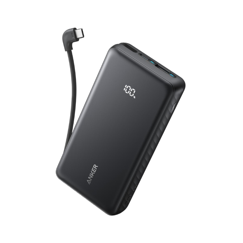 Anker Zolo Power Bank 10000mAh 22.5W With Built-In USB-C Cable - Black - Black