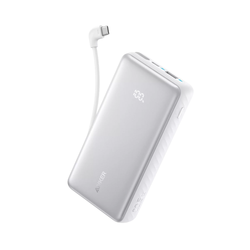Anker Zolo Power Bank 10000mAh 22.5W With Built-In USB-C Cable - White - White
