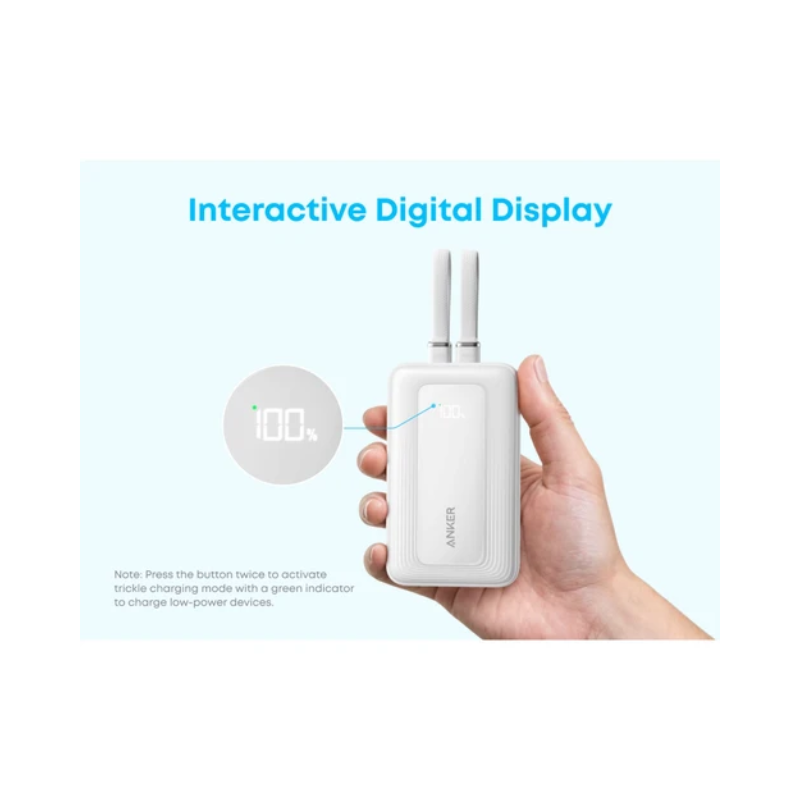 Anker Zolo Power Bank 10000mAh 35W With Dual Built-In USB-C Cables - White - White