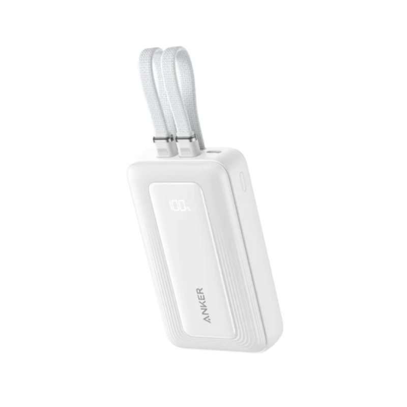 Anker Zolo Power Bank 10000mAh 35W With Dual Built-In USB-C Cables - White - White