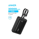Anker Zolo Power Bank 20000mAh 45W With Dual Built-in USB-C Cables - Black - Black