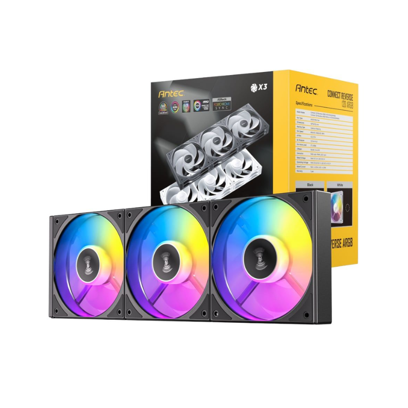 Antec Connect 120 Reverse ARGB PWM Fan 3 Pack - Black - Black