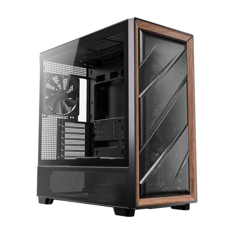 Antec FLUX ATX WOOD Mid Tower Gaming Chassis Black - Black