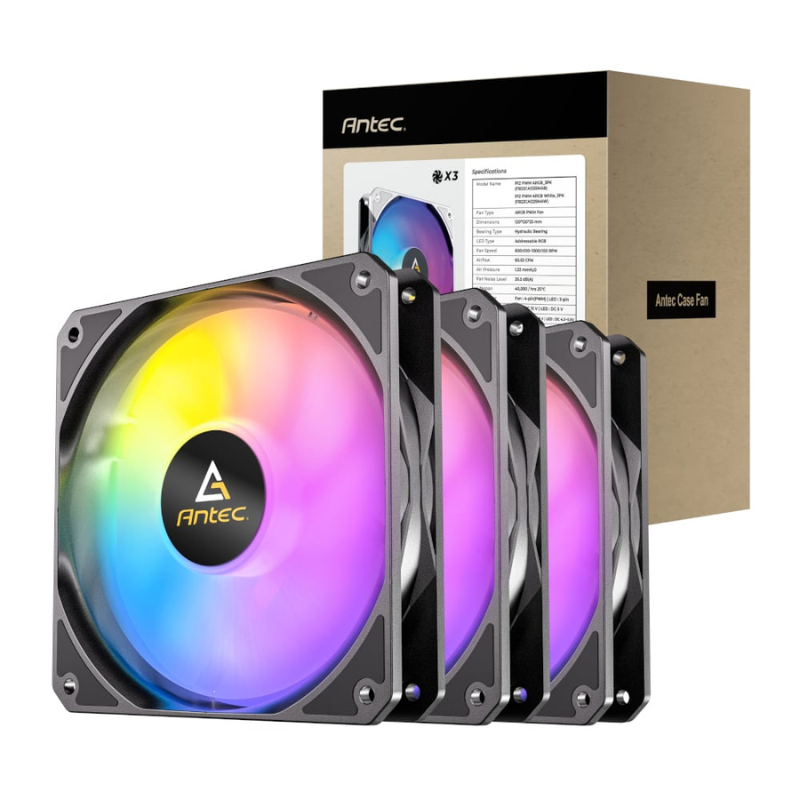 Antec P12 ARGB 120 PWM Case Fan 3 Pack - Black - Black