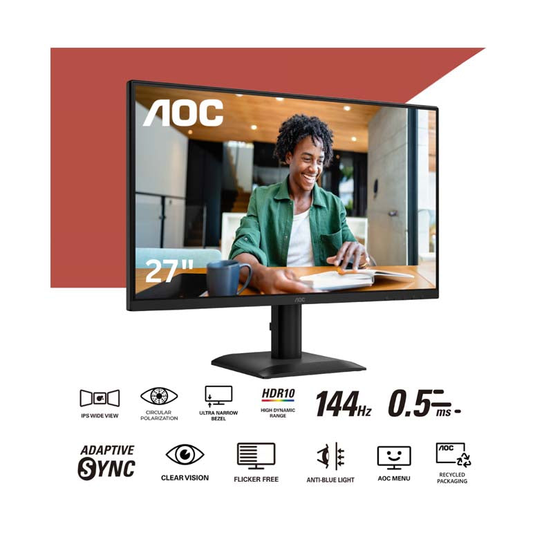 AOC 27’’ FHD 1920x1080 144Hz Monitor - Black - Black