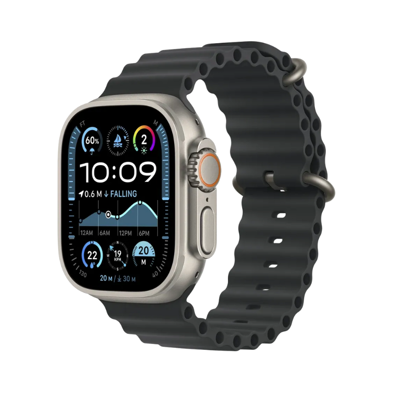 Apple 49mm Black Ocean Band Extension - Natural Titanium Finish - Black
