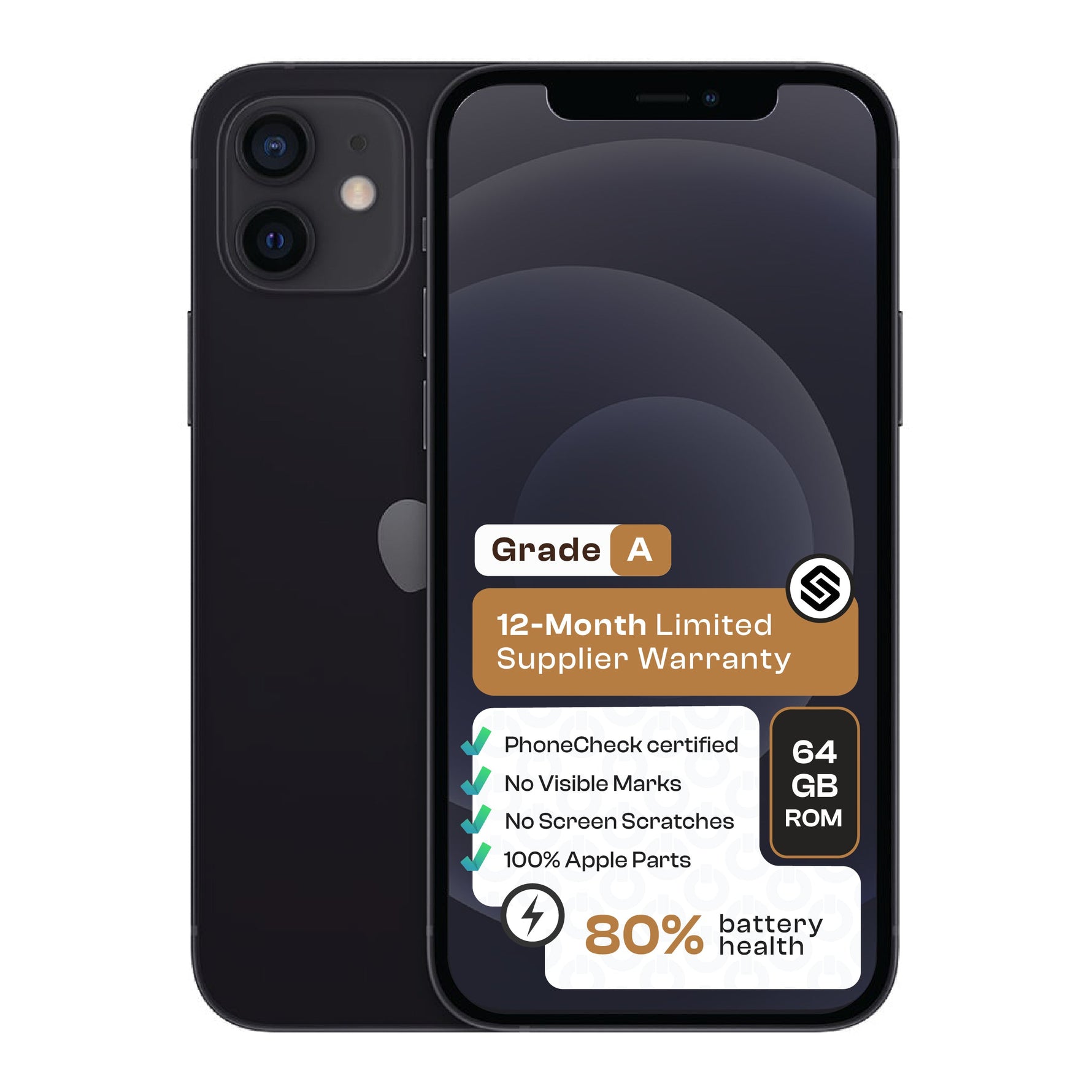 Apple iPhone 12 (CPO - Grade A)-Black - Black