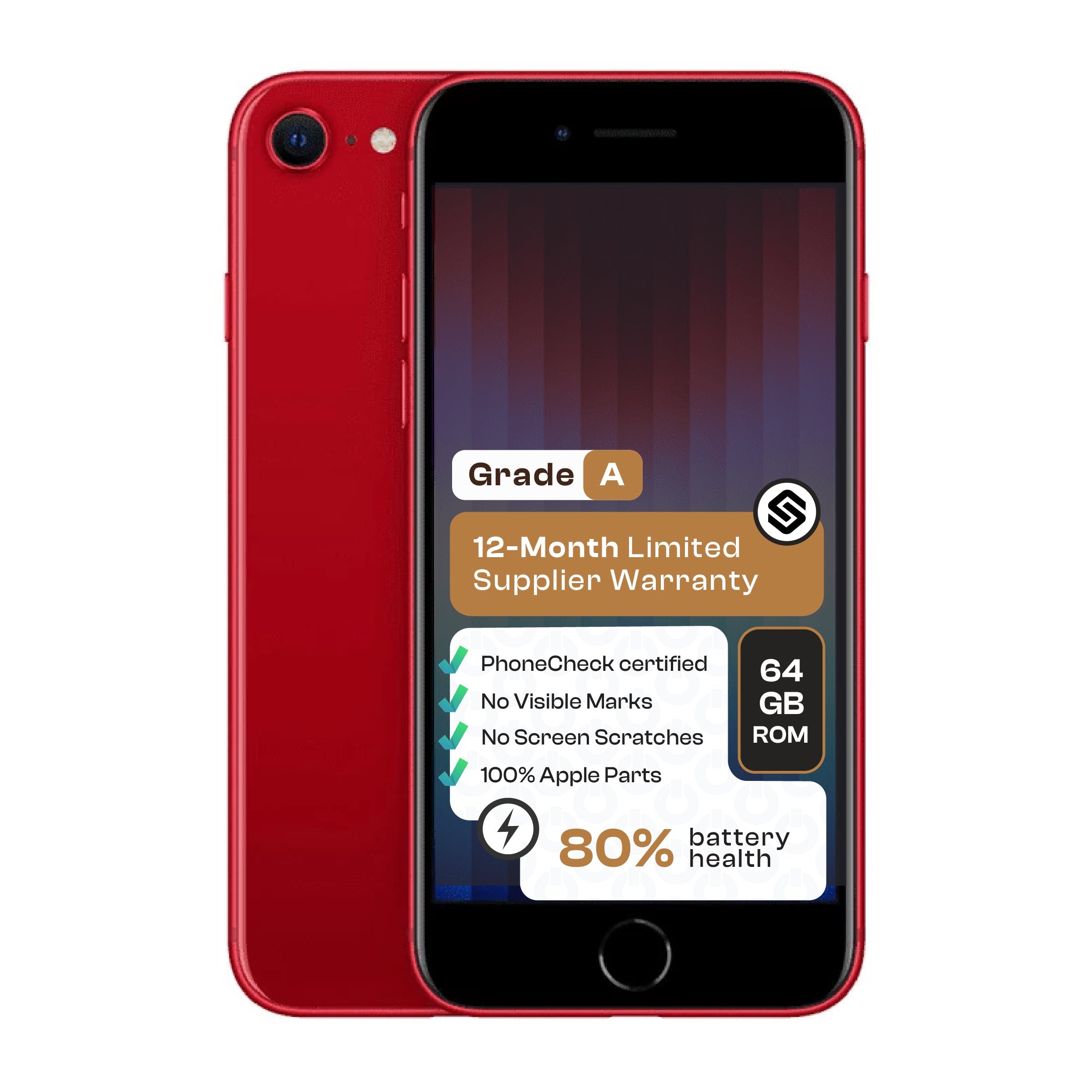 Apple iPhone SE 2022 3rd Gen (CPO - Grade A)-Red - Red