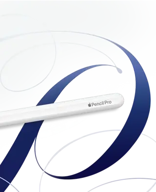 Apple Pencil Pro lying flat against hand drawn designs showcasing its advanced feaures for creativity