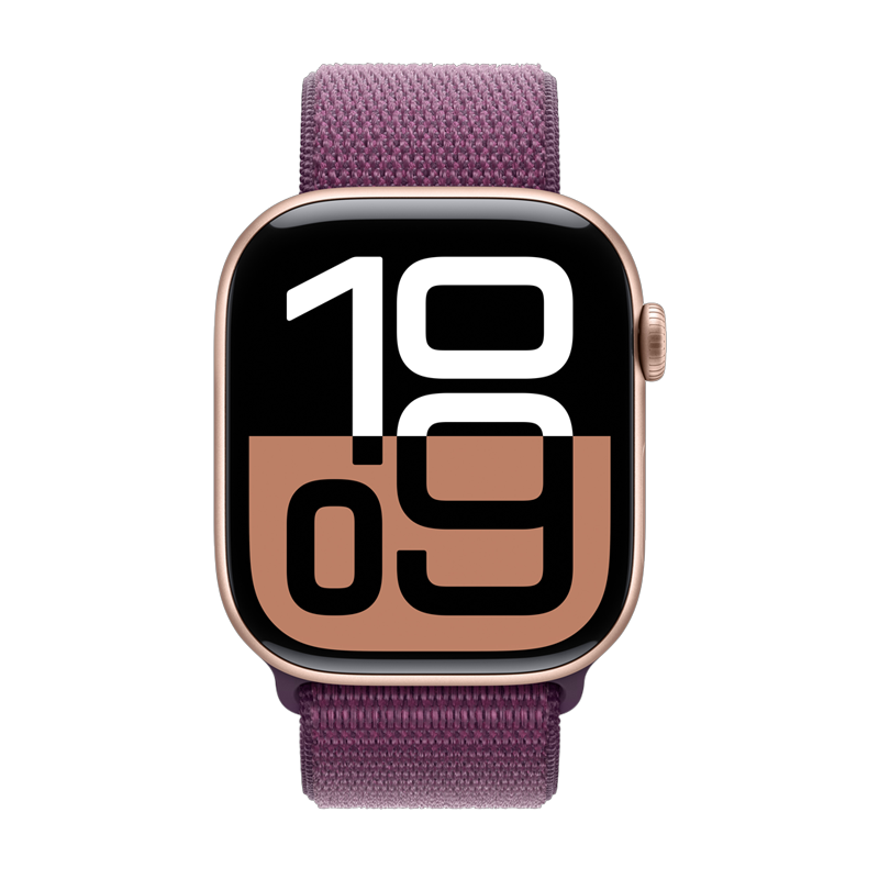 Apple Watch Series 10 GPS + Cellular 42mm Rose Gold Aluminium Case with Plum Sport Loop - Rose Gold