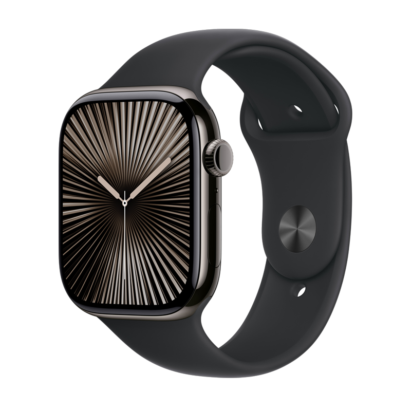 Apple Watch Series 10 GPS + Cellular 42mm Slate Titanium Case with Black Sport Band - S/M - Black