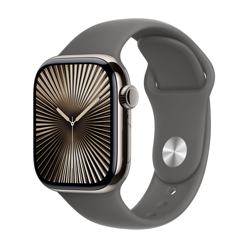 Apple Watch Series 10 GPS + Cellular 46mm Natural Titanium Case with Stone Grey Sport Band - S/M - Grey