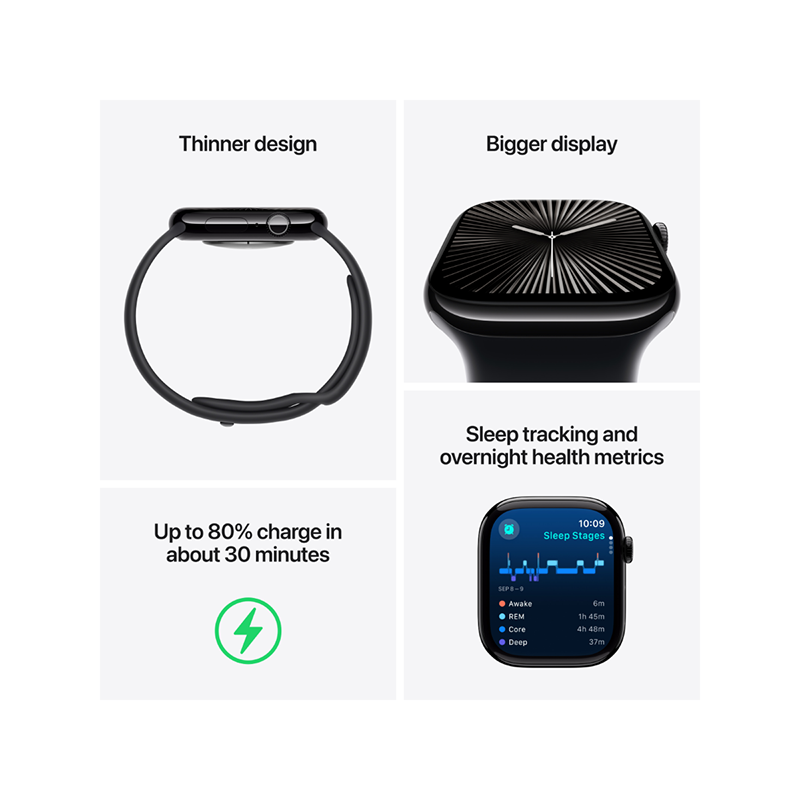 Apple Watch Series 10 GPS + Cellular 46mm Slate Titanium Case with Black Sport Band - M/L - Black
