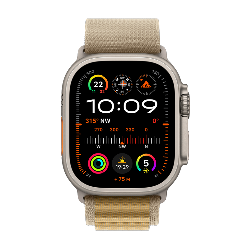 Apple Watch Ultra 2 GPS + Cellular 49mm Natural Titanium Case with Tan Alpine Loop - Medium - Tan