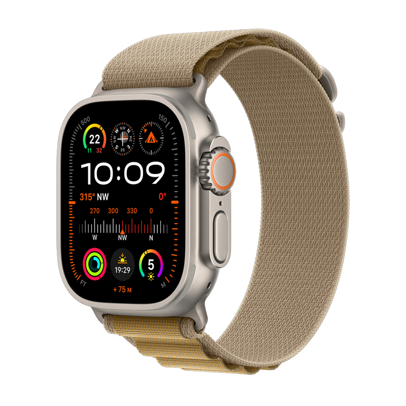 Apple Watch Ultra 2 GPS + Cellular 49mm Natural Titanium Case with Tan Alpine Loop - Small - Tan
