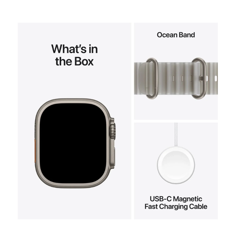 Apple Watch Ultra 4 GPS + Cellular 49mm Natural Titanium Case with Translucent Grey Ocean Band - Gray