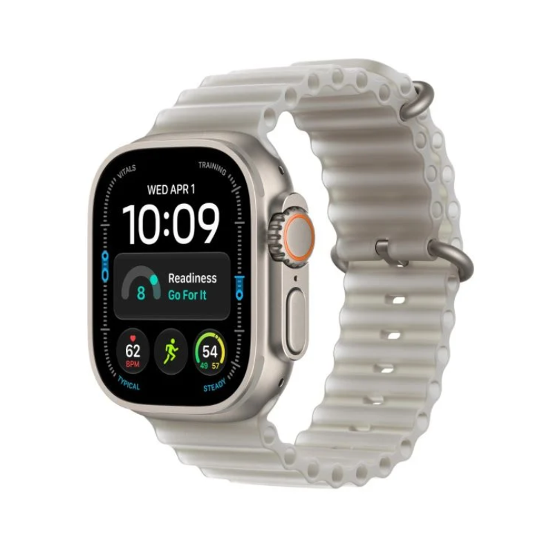 Apple Watch Ultra 4 GPS + Cellular 49mm Natural Titanium Case with Translucent Grey Ocean Band - Gray