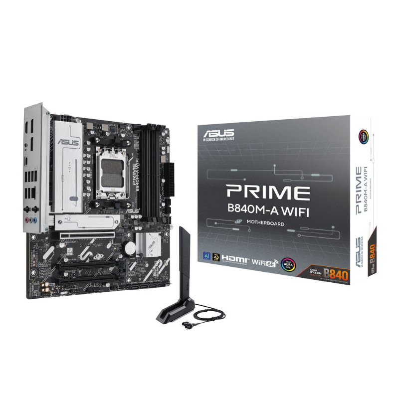 Asus Prime B840M-A WIFI M-ATX Gaming Motherboard - Black/Grey