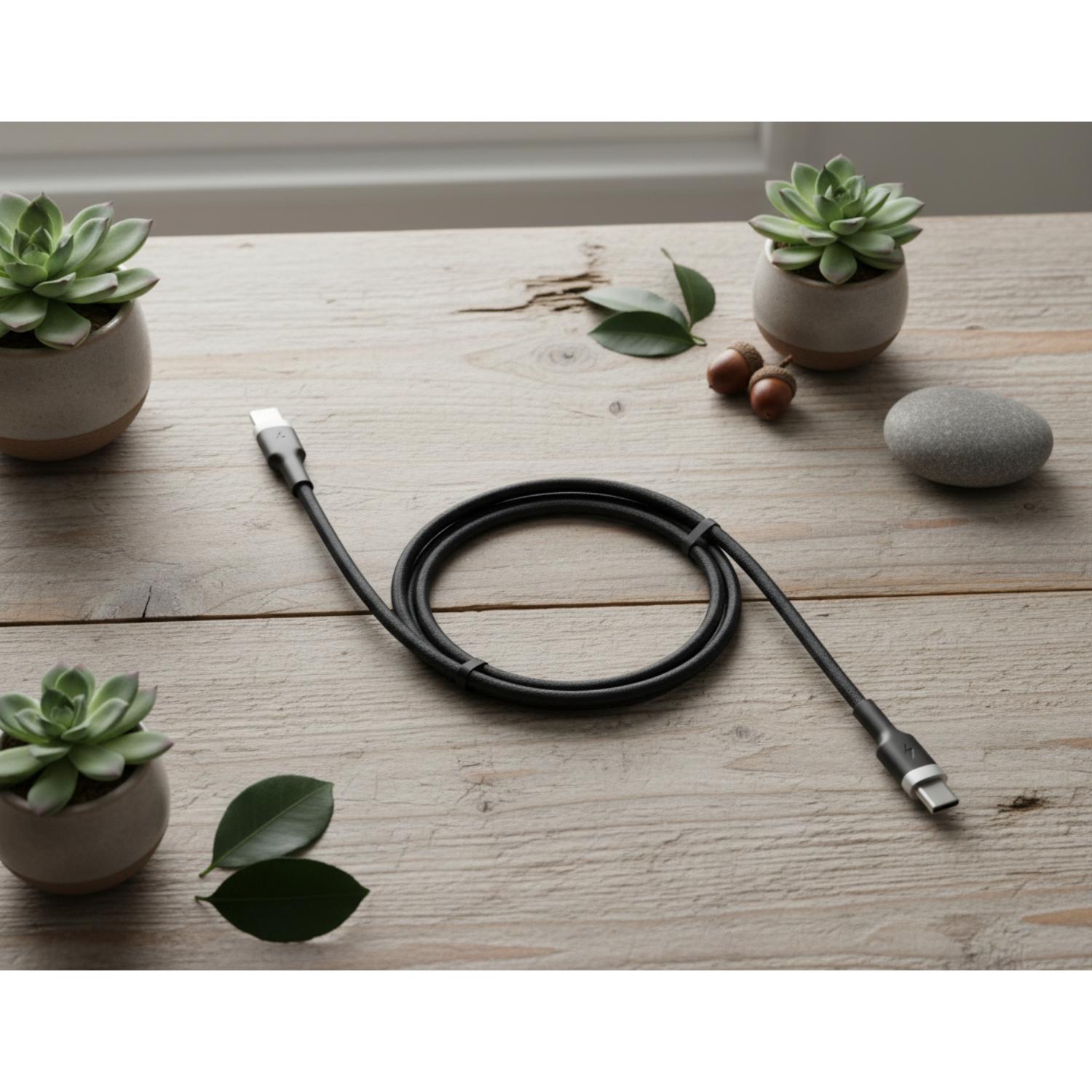 BIOND Type-C To Type-C Nylon Cable 60W 1 Metre - Black - Black