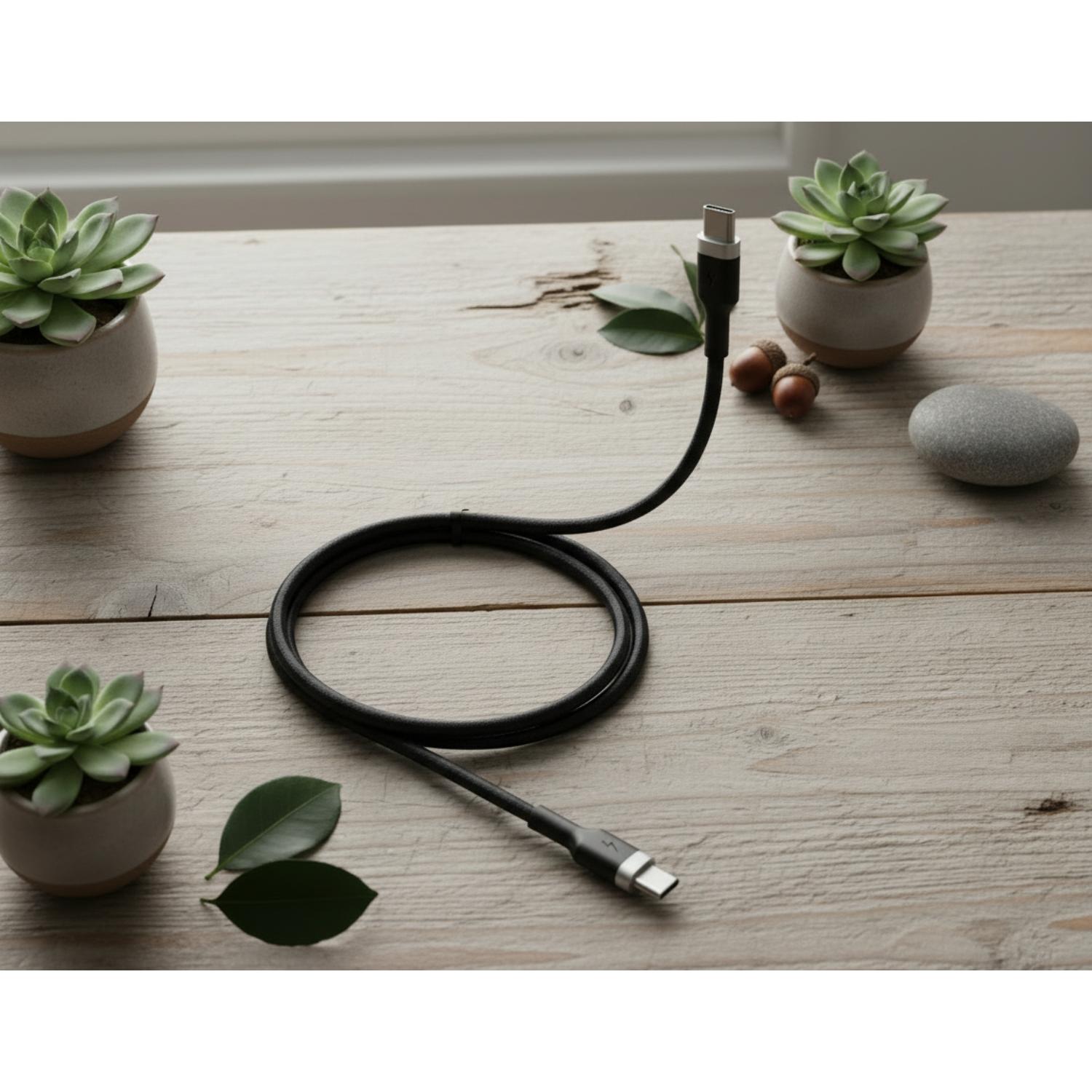 BIOND Type-C To Type-C Nylon Cable 60W 1 Metre - Black - Black