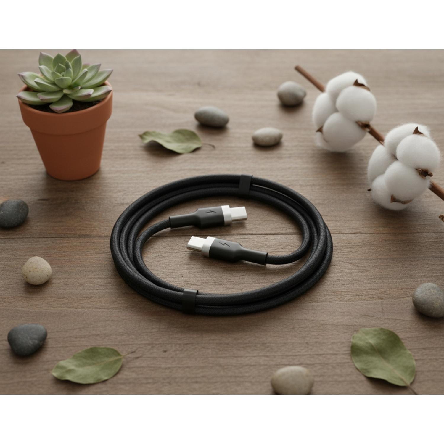 BIOND Type-C To Type-C Nylon Cable 60W 1 Metre - Black - Black