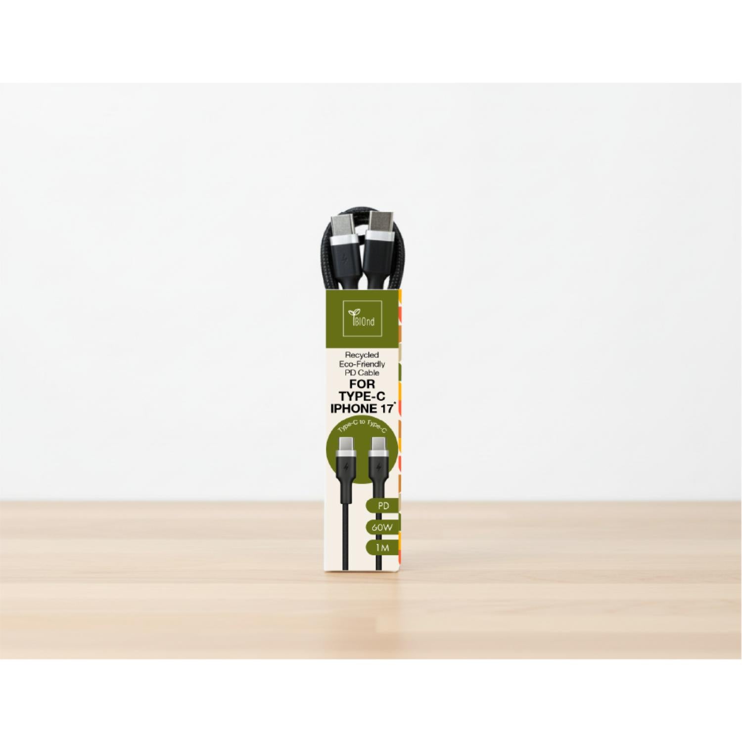 BIOND Type-C To Type-C Nylon Cable 60W 1 Metre - Black - Black