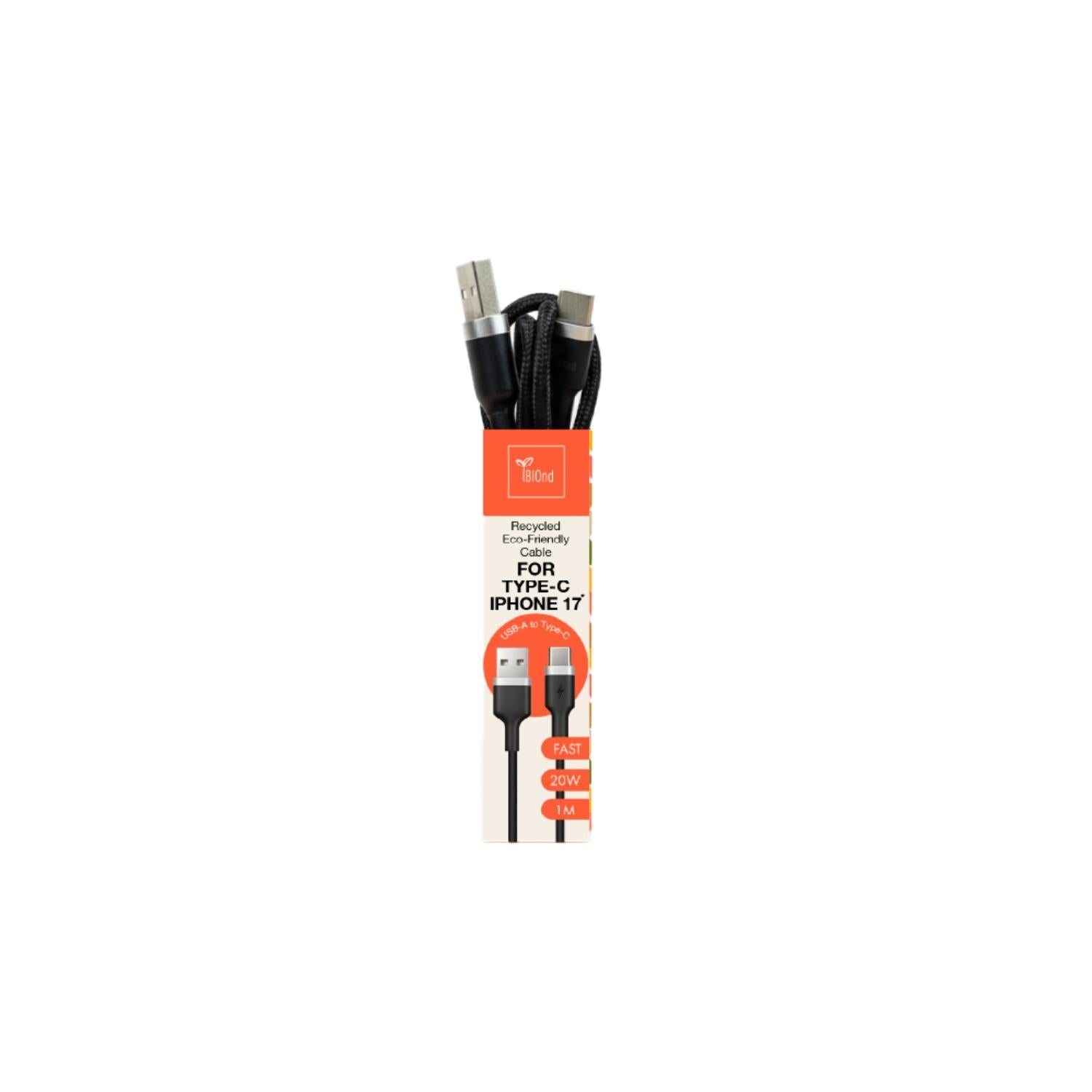 BIOND USB To Type-C Nylon Cable 1 Metre - Black - Black