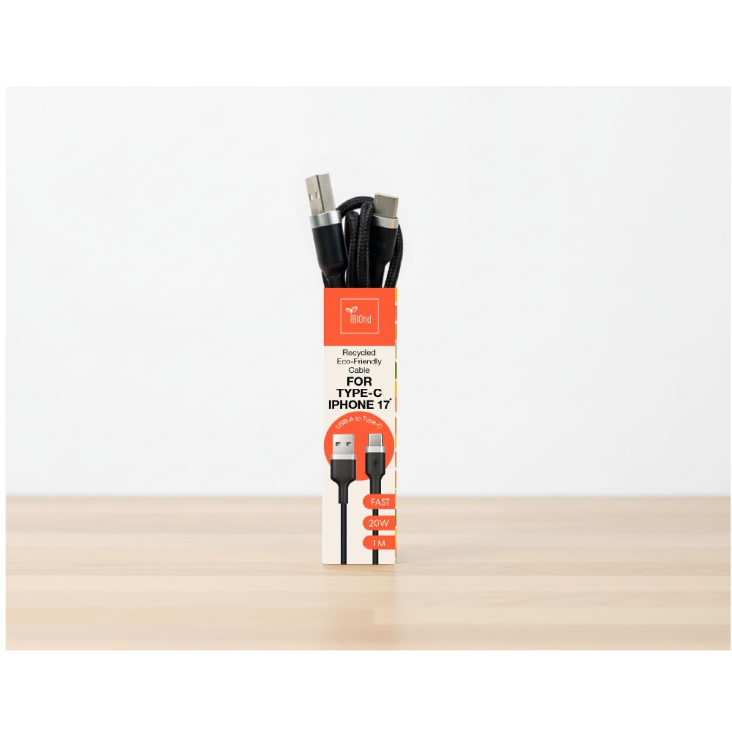 BIOND USB To Type-C Nylon Cable 1 Metre - Black - Black