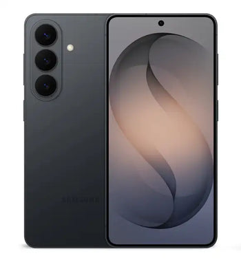 Black samsung galaxy s24 smartphone with a sleek, matte finish and triple-camera setup on the back.