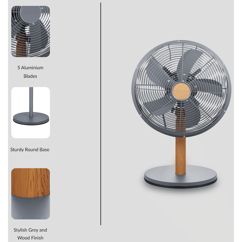 Boden Stark 30cm Oscillating Desk Fan with 3 Speeds - Kitchen and Home
