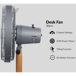 Boden Stark 30cm Oscillating Desk Fan with 3 Speeds - Kitchen and Home