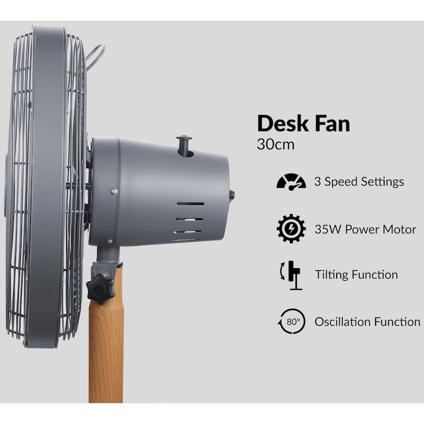 Boden Stark 30cm Oscillating Desk Fan with 3 Speeds - Kitchen and Home