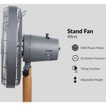 Boden Stark 40cm Stand Fan 50W 5 Blades Adjustable Height - Grey - Kitchen and Home