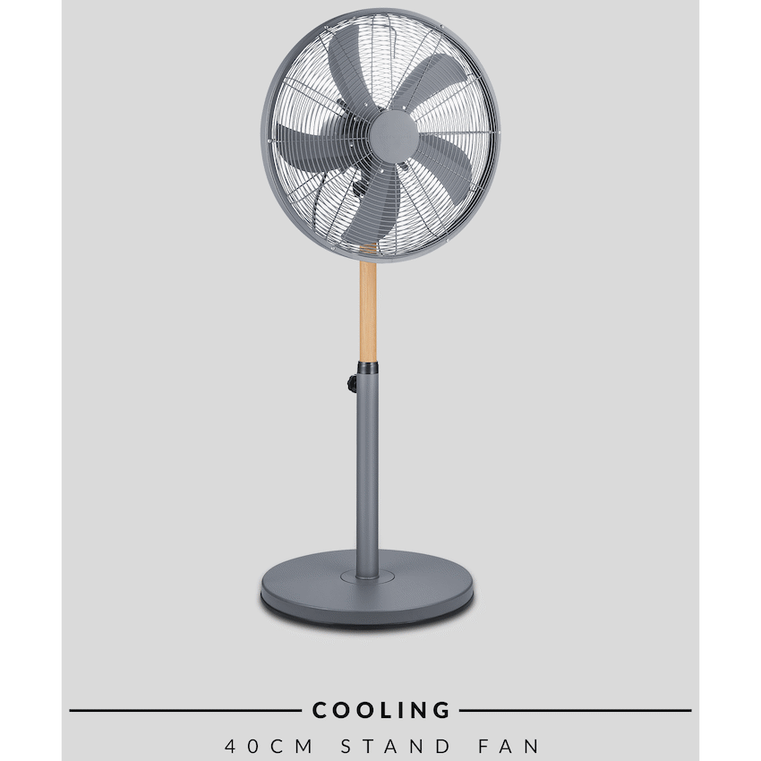 Boden Stark 40cm Stand Fan 50W 5 Blades Adjustable Height - Grey - Kitchen and Home